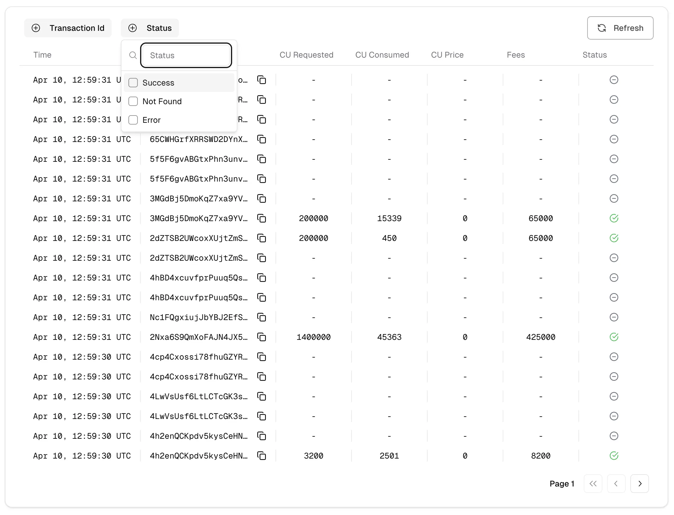 Screenshot of Transaction Logs